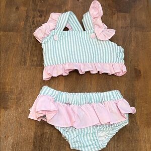 Striped Pink and Green Kids Bikini